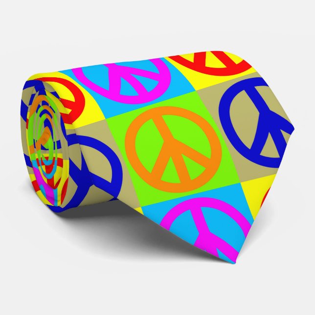 Vierfarbiger Pop Art Peace Sign Krawatte (Gerollt)