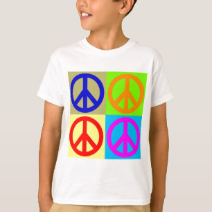 Vierfarbiger Pop Art Peace Sign T-Shirt