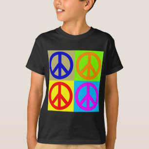 Vierfarbiger Pop Art Peace Sign T-Shirt