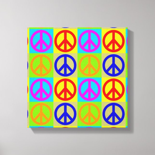 Vierfarbiger Pop Art Peace Sign Wrapper Canvas Leinwanddruck (Vorderseite)