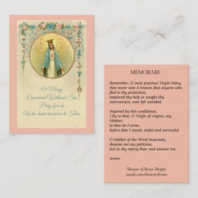 Vierge Marie avec la carte sainte florale vintage (Devant / Derrière)