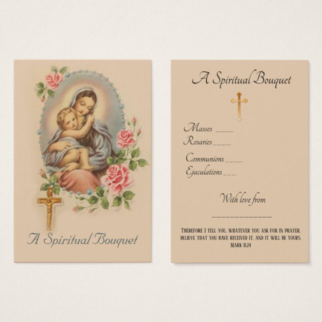 Vierge Marie Bouquet spirituel Prière Sainte Carte (Devant & derrière)
