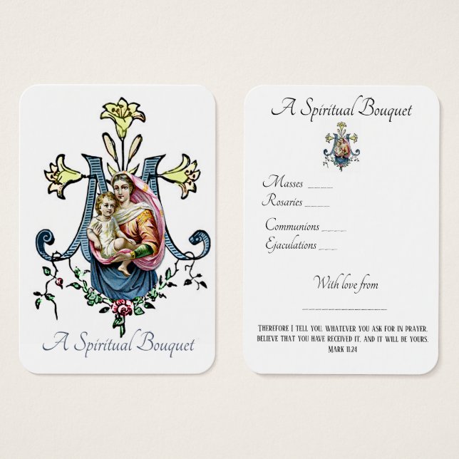 Vierge Marie Bouquet spirituel Prière Sainte Carte (Devant & derrière)