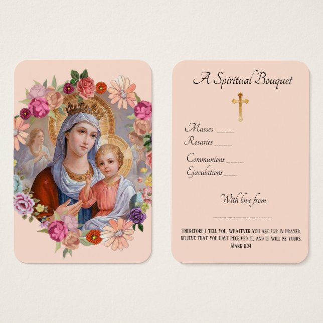 Vierge Marie Bouquet spirituel Prière Sainte Carte (Devant & derrière)