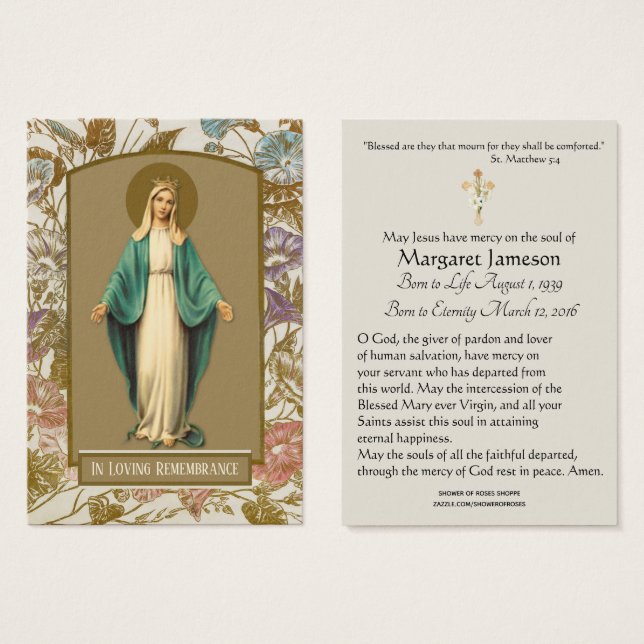 Vierge Marie Catholique Prière funéraire Carte Sai (Devant & derrière)
