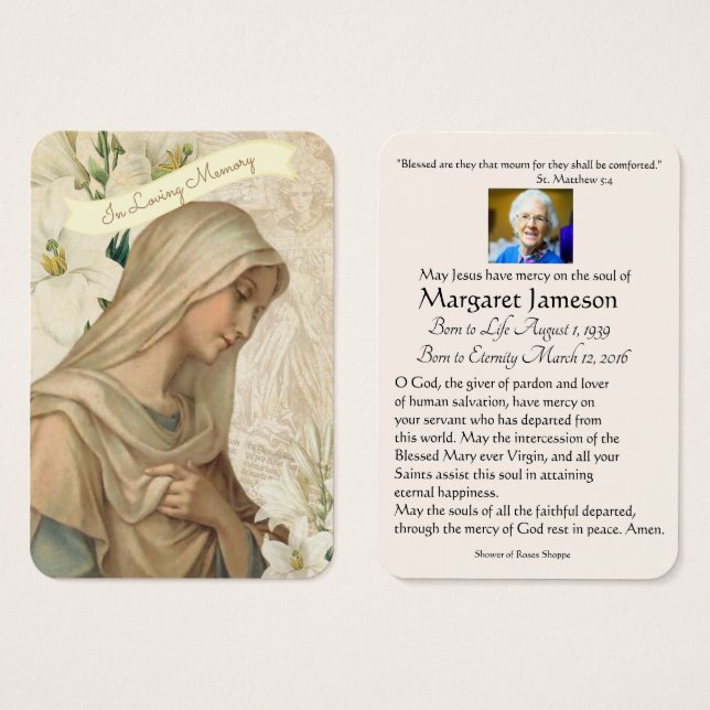 Vierge Marie Catholique Prière funéraire Carte Sai (Devant & derrière)