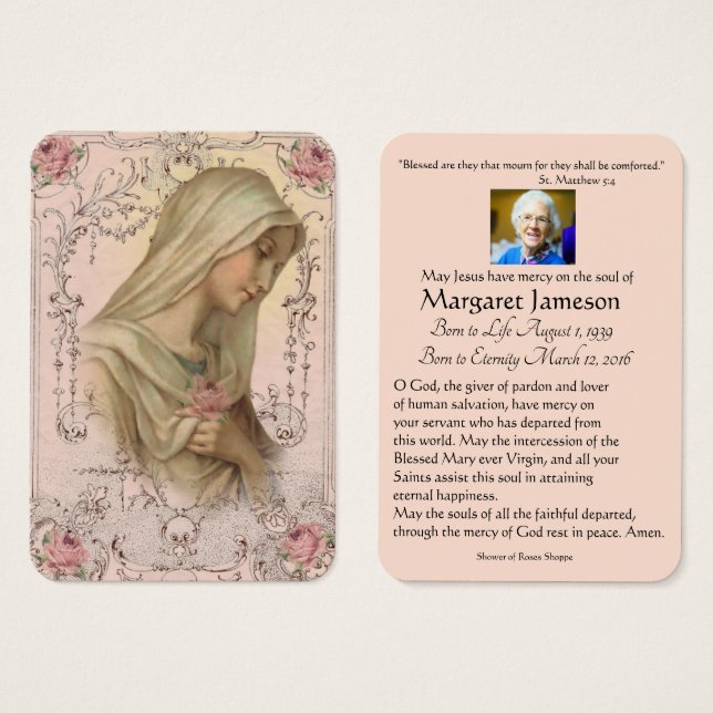 Vierge Marie Catholique Prière funéraire Carte Sai (Devant & derrière)