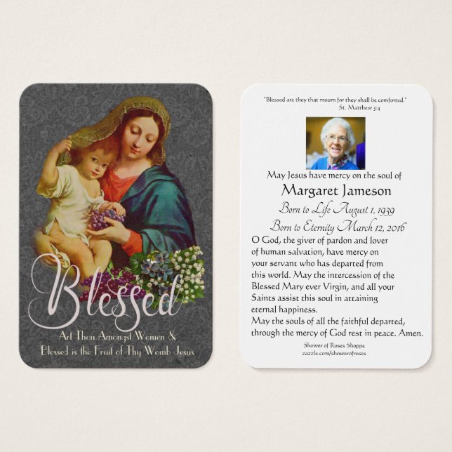 Vierge Marie Jésus catholique Funérailles Carte Sa (Devant & derrière)