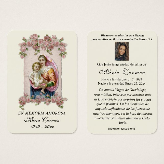 Vierge Marie Jésus Espagnol Funérailles Sainte pri (Devant & derrière)