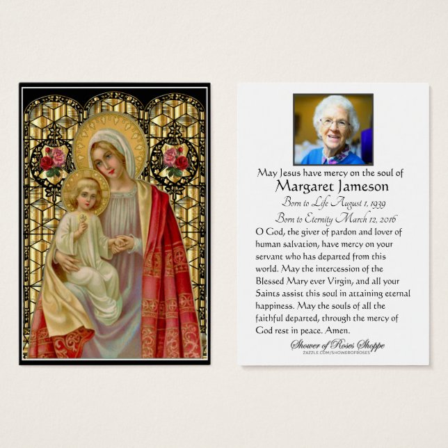 Vierge Marie Jésus Funéraire Carte Sainte (Devant & derrière)