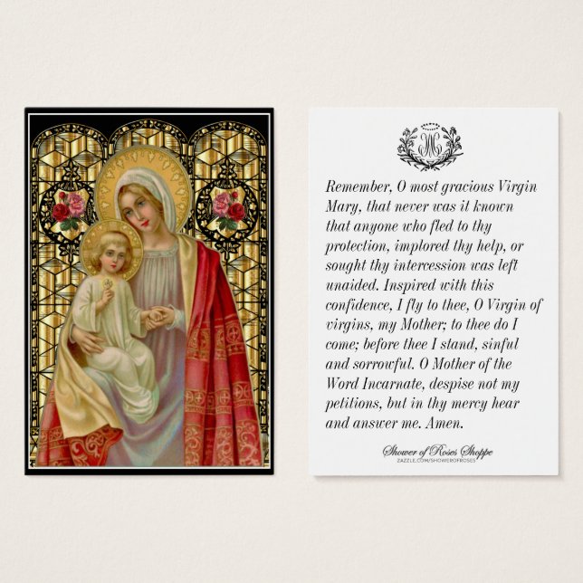 Vierge Marie Jésus Mémorare catholique Prière Sain (Devant & derrière)
