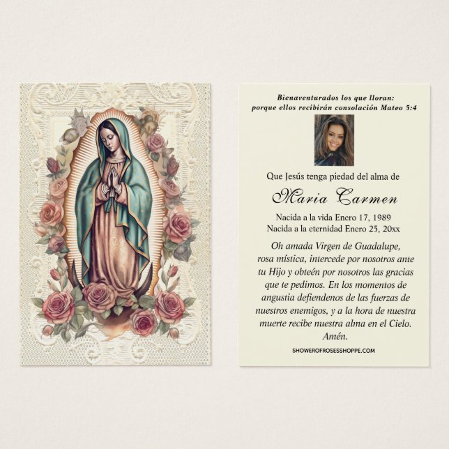 Vierge Mexique Guadalupe Espagne prière funéraire (Devant & derrière)