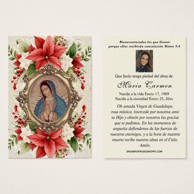 Vierge Noël Guadalupe Espagne prière funéraire (Devant & derrière)