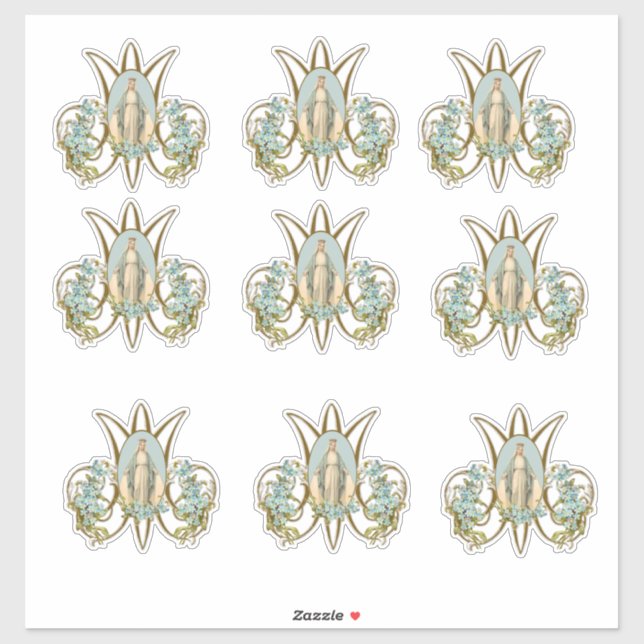 Vierge religieuse Marie Florale Élégant Sticker en (Feuille)