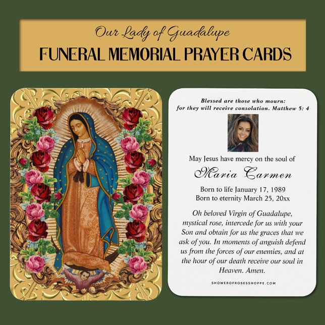 Vierge religieuse Marie Guadalupe Funérailles cath (Our Lady of Guadalupe traditional Catholic Funeral Memorial Prayer Cards)