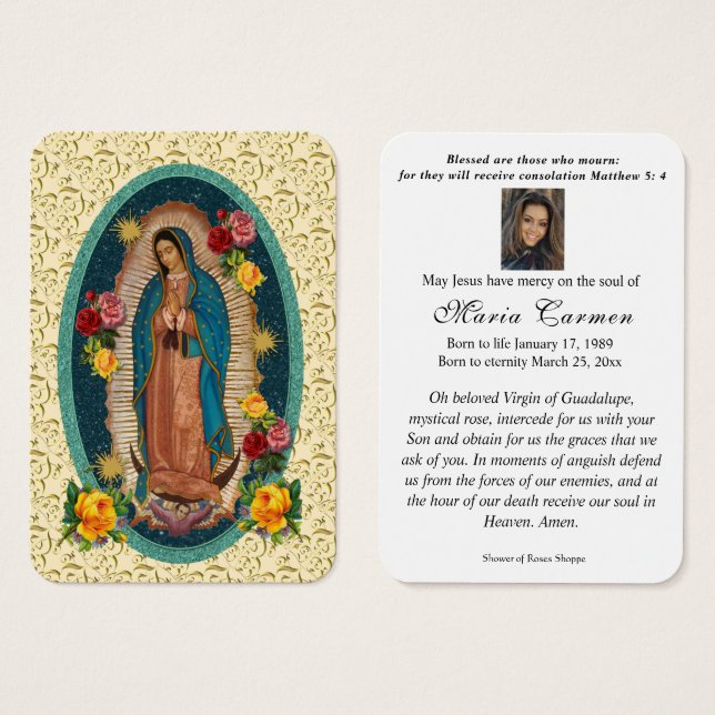 Vierge religieuse Marie Guadalupe Mexique Funérail (Devant & derrière)