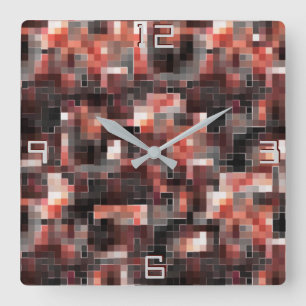 Vierkachelmosaik im virtuellen Stil in Braun bis B Quadratische Wanduhr