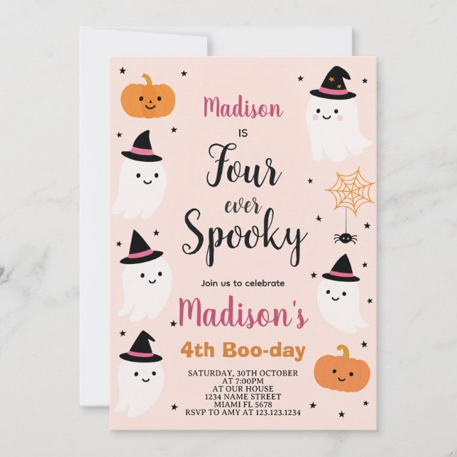Vierkids Halloween Geburtstag Einladung (Vorderseite)