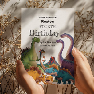 Vierte Kinder-Dinosaurier-Geburtstags-Einladungen Postkarte