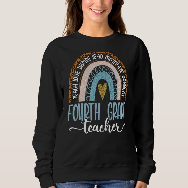 Vierte Klasse Lehrer Leopard Boho Rainbow zurück Sweatshirt (Vorderseite)