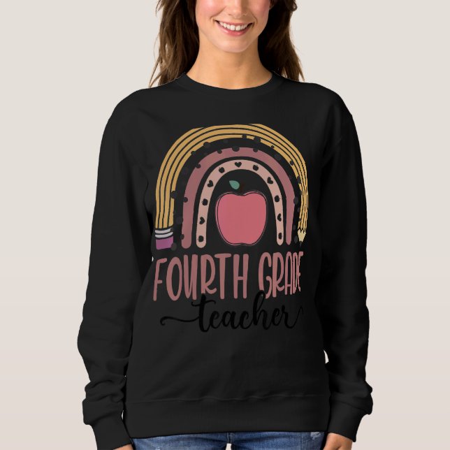 Vierte Klasse Lehrer Leopard Boho Rainbow zurück Sweatshirt (Vorderseite)