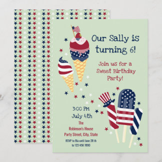 Vierte Sweet Birthday Girl Party Einladung Juli