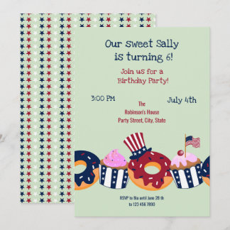 Vierte Sweet Birthday Girl Party Einladung Juli