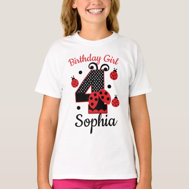 vierter Geburtstag 4 Ladybug Sonderanfertigungen T-Shirt (Vorderseite)