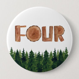 Vierter Geburtstag Grüne Bäume Button