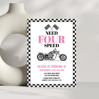 Vierter Geburtstag: Need Four Speed Pink Heavy Bik Einladung
