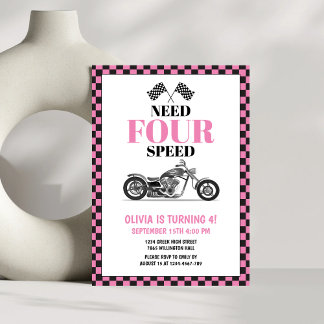 Vierter Geburtstag: Need Four Speed Pink Heavy Bik Einladung