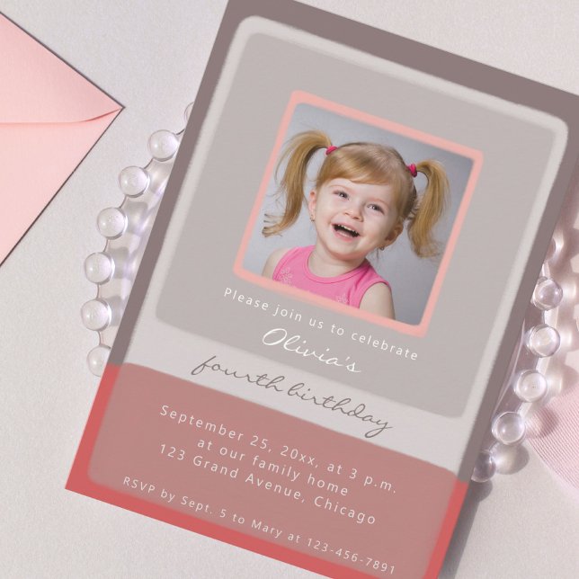 Vierter Geburtstag pink Einladung Mädchen Foto (Von Creator hochgeladen)
