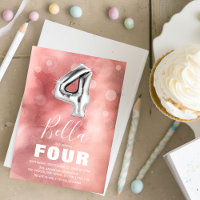 Vierter Geburtstag Silver Ballon | Rosa Party