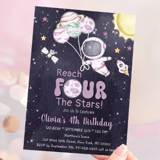 Vierter Geburtstagsparty des Girl Astronauten Oute Einladung