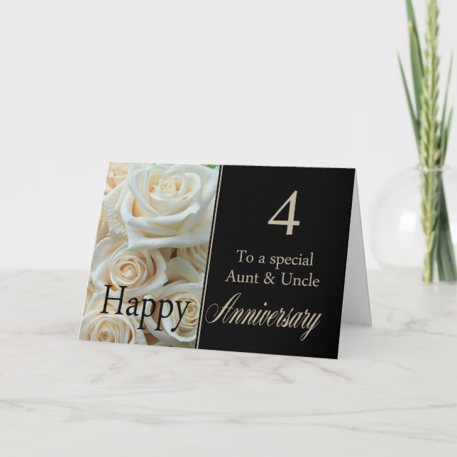 Vierter Jahrestag der Hochzeit Tante & Onkel Rosen Karte (Vorderseite)