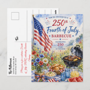 Vierter Juli 250 Jahre Patriotische Wasserfarbe BB Postkarte