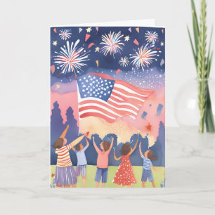 Vierter Juli Feuerwerk Wasserfarbe USA Feiertag Feiertagskarte