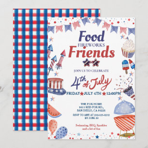 Vierter Juli Food Freund und Feuerwerk, Party Einladung