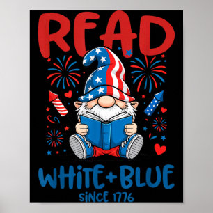 Vierter Juli Lies Weiß Blau Gnom Feuerwerk Buch Poster