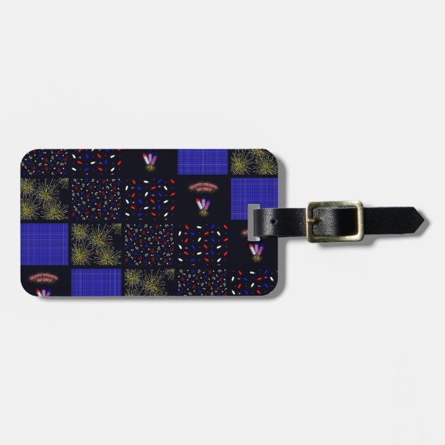 Vierter Juli-Patchwork-Muster - 4. Juli Gepäckanhänger (Vorderseite horizontal)