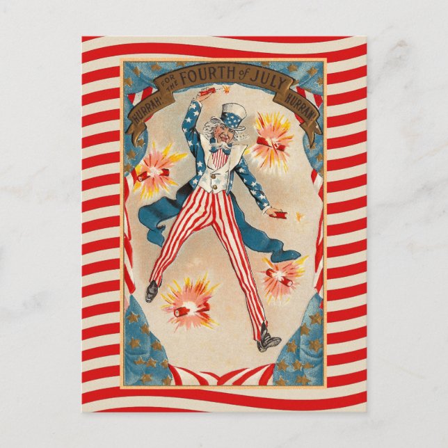 Vierter Juli Vintage Uncle Sam Postkarte (Vorderseite)