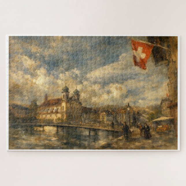 Vierwaldstättersee Schweizer Flagge & Jesuitenkirc (Horizontal)