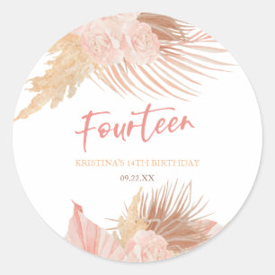 Vierzehn Boho Rosa Floral 14. Geburtstagsfeier Runder Aufkleber