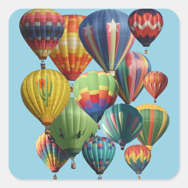 Vierzehn Heißluftballons auf Light Blue Quadratischer Aufkleber (Vorderseite)