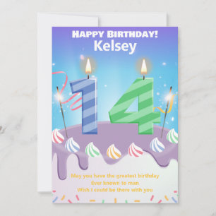 Vierzehn Jahre alt Happy Birthday Card personalisi