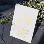 vierzig | Chic Foil Script 40. Geburtstag Party Folieneinladung<br><div class="desc">Feiern Sie Ihren besonderen Tag mit dieser stilvollen 40. Geburtstag Party-Einladung. Dieses Design zeichnet sich durch eine schicke Schrift "Vierzig" mit einem sauberen Layout aus. Sie können die Briefmarke der reellen Folie wählen (Gold,  Silber,  Rose Gold). Weitere Designs und Party-Zubehör sind in meinem Shop BaraBomDesign erhältlich.</div>