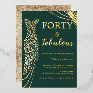 Vierzig & Fabelhaft Smaragd-Gold-Kleid 40. Geburts Folieneinladung