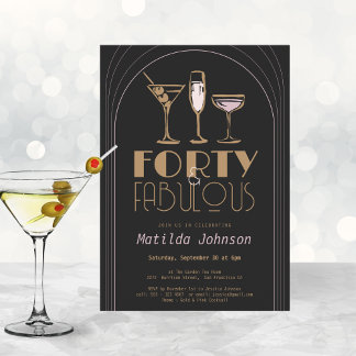 Vierzig fabelhafte Cocktail Gold Black 40. Geburts Einladung