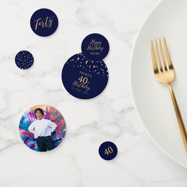 vierzig | Gold & Navy Confetti 40. Geburtstag Part Konfetti (Gruppe)