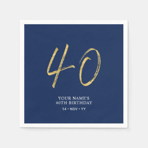 Vierzig   Gold- und Navyblau-Schriftzug 40. Geburt Serviette